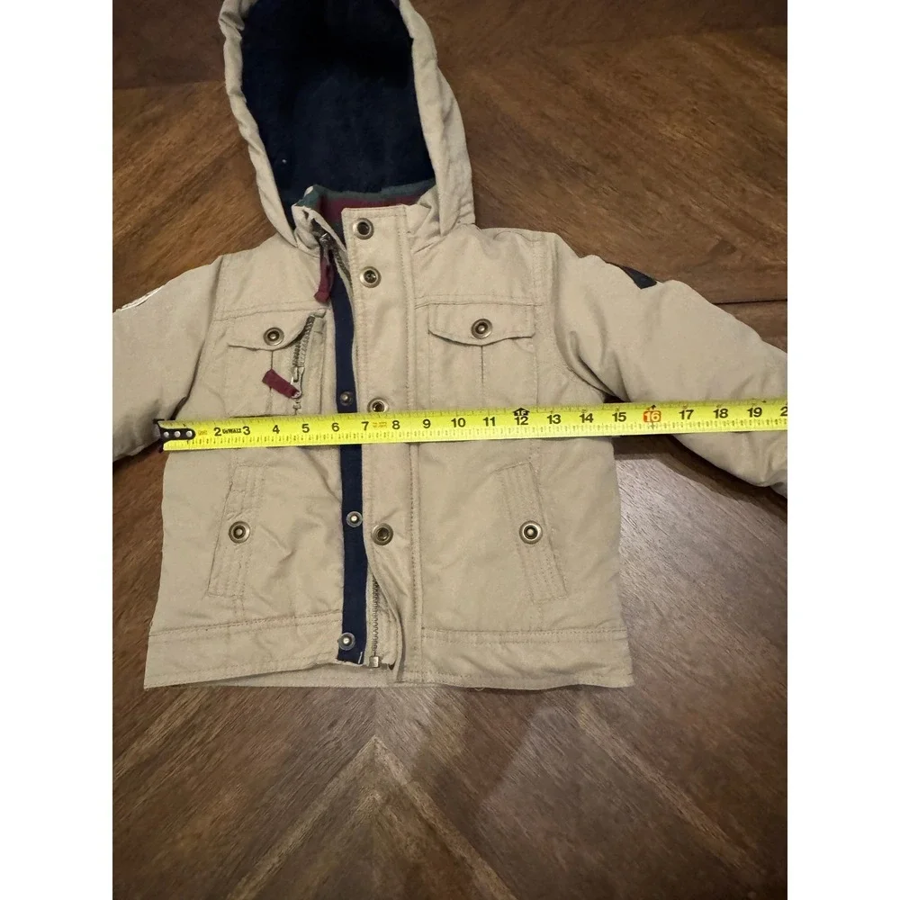 OshKosh Bgosh Boys Tan Khaki Sherpa Lined Hooded Winter Jacket Coat‎ 3T